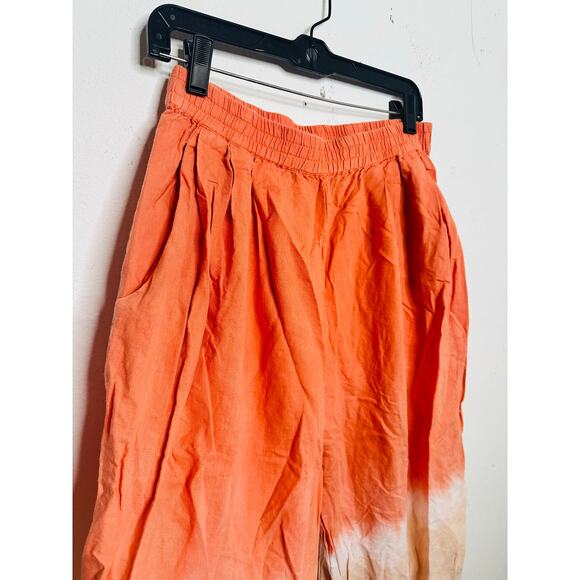 TOME Orange Ombré Linen Blend Dip-dyed Smocked Waist Wide Leg Pants size Medium - Picture 6 of 16